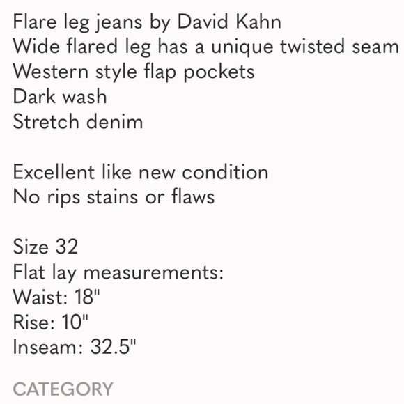 DAVID KAHN Jeans Women's 32 x 32 Nikki Twist Seam Flare Dark Wash Flap Pockets - Picture 10 of 10
